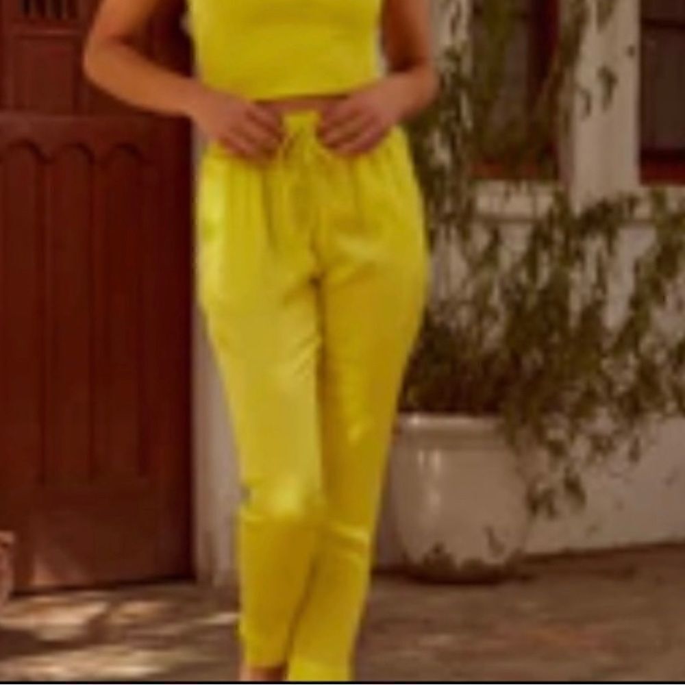 Sun Becomes Her Satin Yellow Doubled Tie Jogger 8